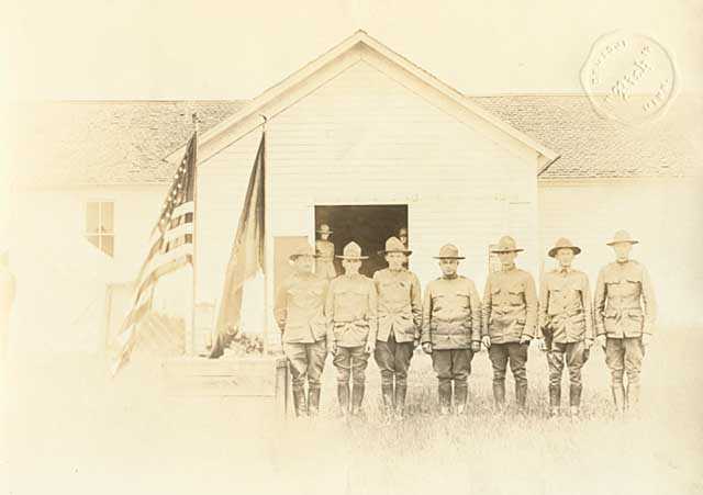 Black and white photograph of members of the Minnesota Home Guard at Camp Pershing, c.1918.