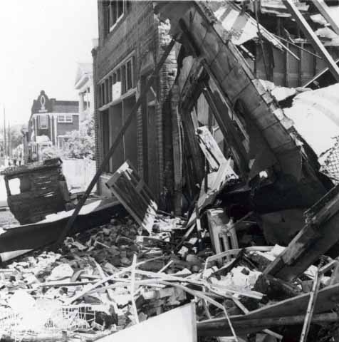 Black and white photograph of the aftermath of civil unrest in North Minneapolis, July 1967. Photographed by Twiggs. 