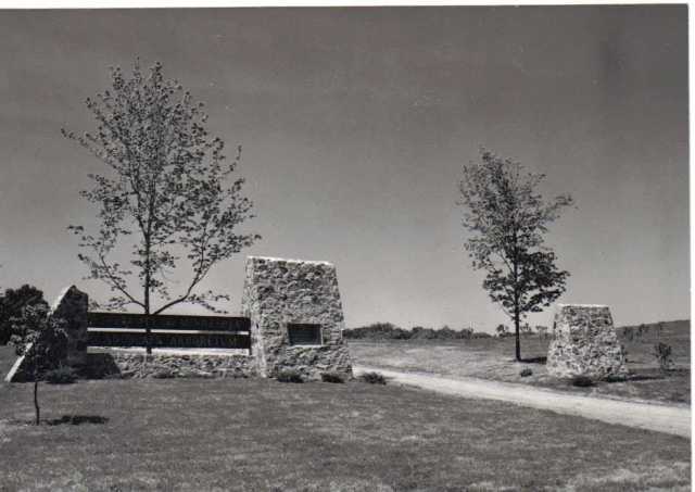 black and white photograph of an early sign for the Landscape Arboretum
