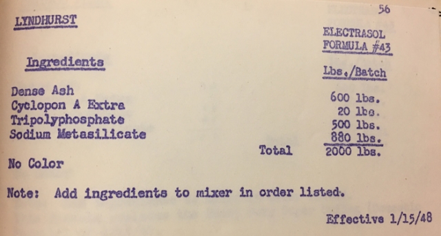 Electrasol formula, 1948.