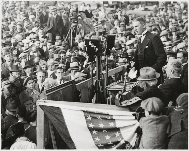 Governor Floyd B. Olson speaking at Columbus Memorial dedication ceremony