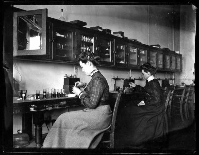 Students in biology laboratory