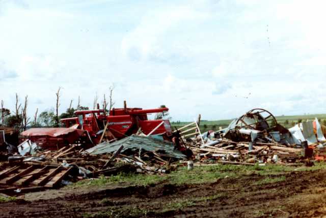 A farm as it appeared in the aftermath of the Chandler–Lake Wilson Tornado, June 1992.