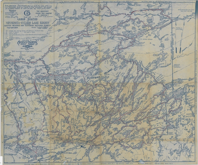 Map of canoe routes in the Minnesota-Ontario lake region