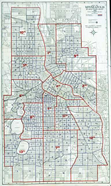 Color scan of a City of Minneapolis Election Map, 1946.