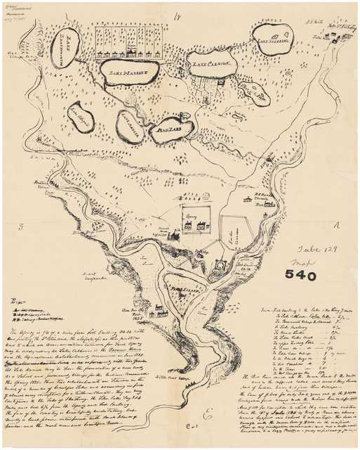 Lawrence Taliaferro’s hand-drawn map of Fort Snelling and vicinity, 1835.
