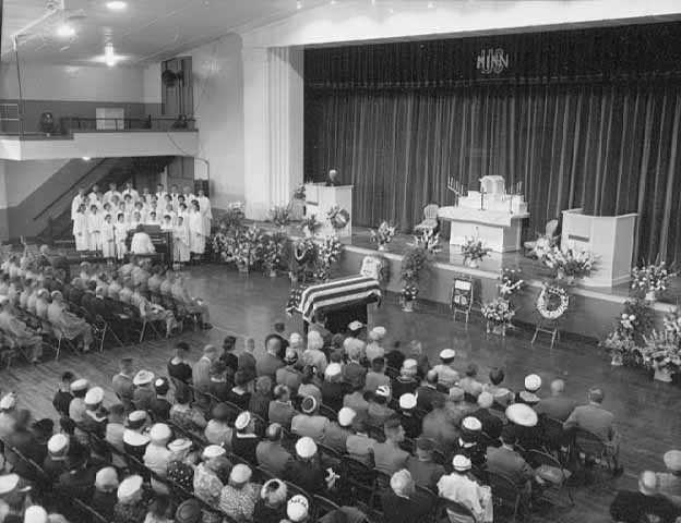 Albert Woolson’s funeral in the Duluth Armory, August, 7, 1956.