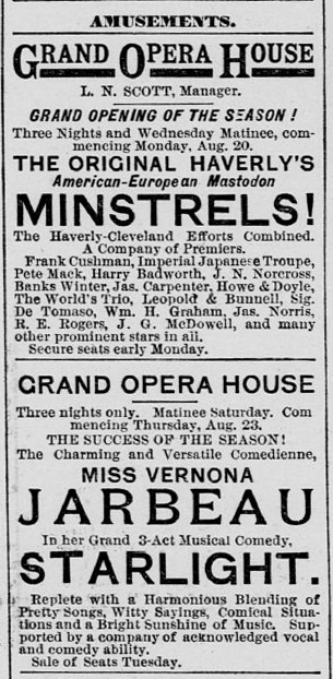 Advertisement of the opening of the St. Paul Grand Opera House’s 1888 season