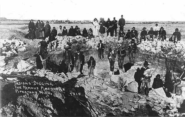 Native Americans quarrying pipestone at Pipestone Quarry