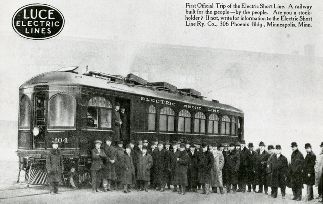 Black and white scan of a Luce Electric Lines, Electric Short Line Railway Company advertisement, c. 1910.