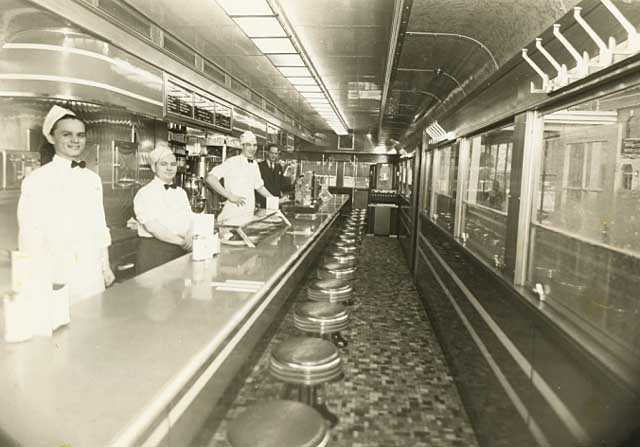 Photograph of the interior of Mickey's Diner taken between 1930 and 1939.