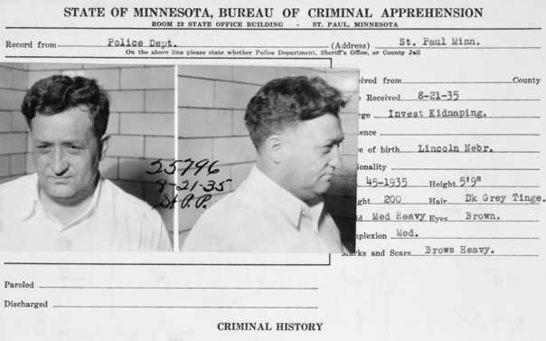 Black and white scan of a St. Paul Police record for Harry Sawyer, 1935.