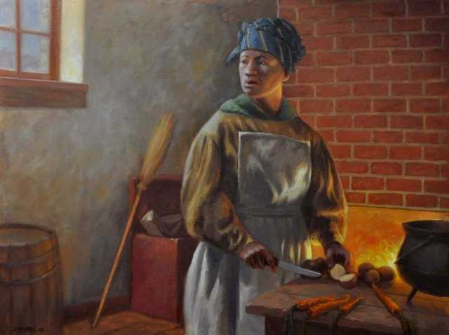 Oil on canvas painting depicting Harriet Scott at Fort Snelling  by David Geister, 2013.