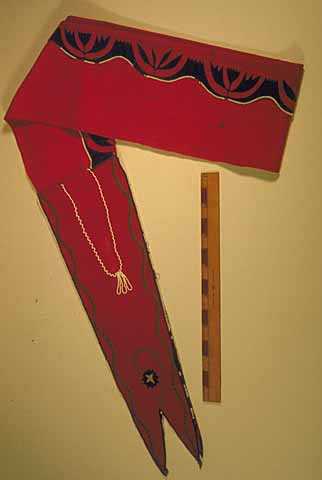 Ojibwe appliqued and beaded wool sash