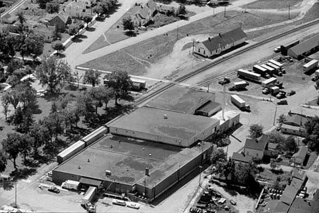 Black and white photograph of a turkey processing plant, Melrose, Minnesota, 1963. Photograph by Vincent H. Mart.