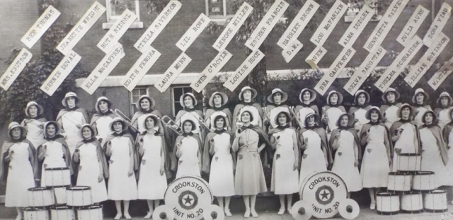 Black and white photograph of the American Legion Auxiliary champion drum and bugle corps, 1935.