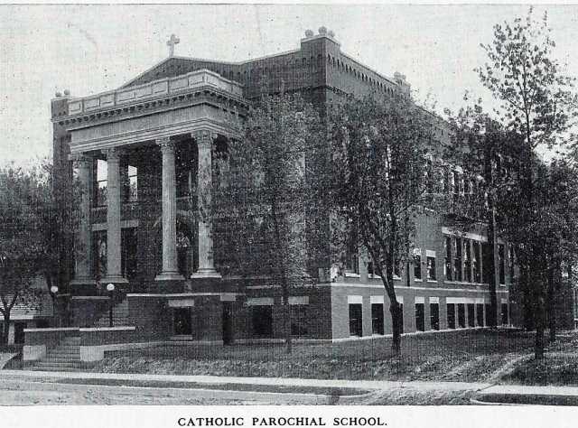 Black and white photograph of Cathedral High School, Crookston, Minnesota, ca. 1915.