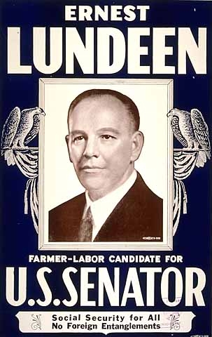 Poster titled, "Ernest Lundeen, Farmer-Labor Candidate for U.S. Senate," 1936.