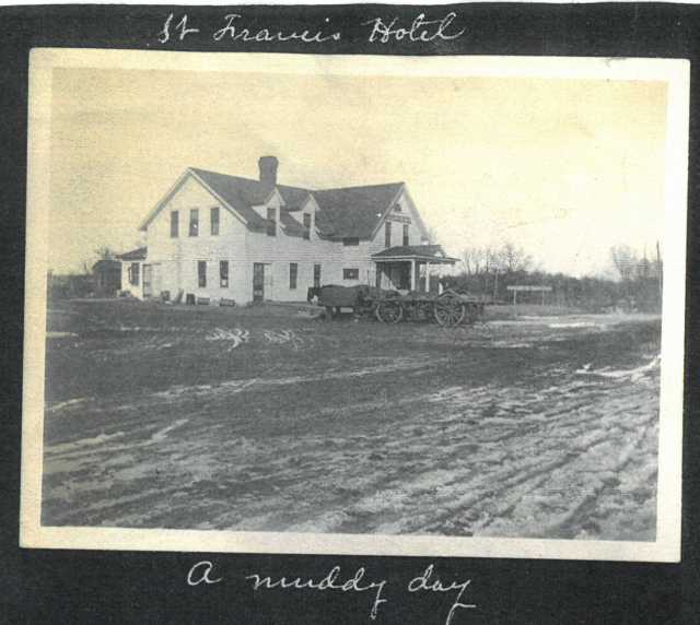 A view of the Riverside Hotel in St. Francis showing the side of the building. Anoka County Historical Society, Object ID# P2057.11.48. Used with the permission of Anoka County Historical Society.