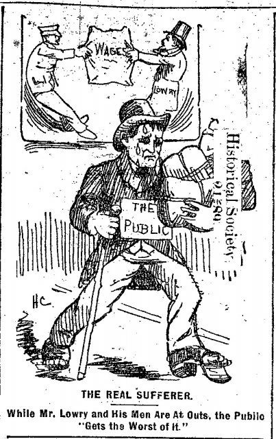 Black and white scan of "The real sufferer."  Minneapolis Journal, April 15, 1889. 