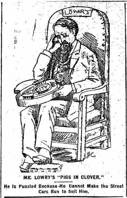 Black and white scan of "Mr. Lowry's 'Pigs in Clover.'" Minneapolis Journal, April 16, 1889. 