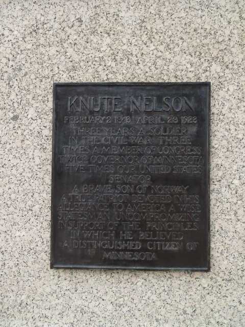 Plaque on the Knute Nelson Memorial