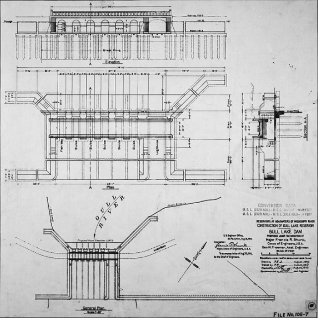 Gull Lake Dam construction diagram