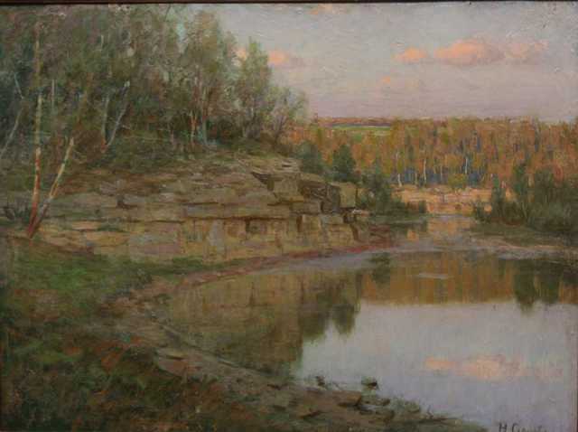 Painting of a Southern Minnesota lake scene by Herbjorn Gausta