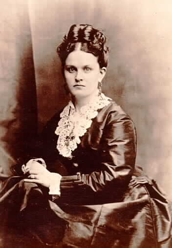 Black and white photograph of Mary Mehegan Hill, as a bride, 1867.