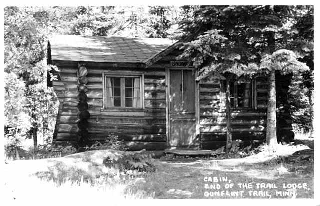 A cabin at the End of the Trail Lodge, south of Saganaga Lake, ca. 1950.