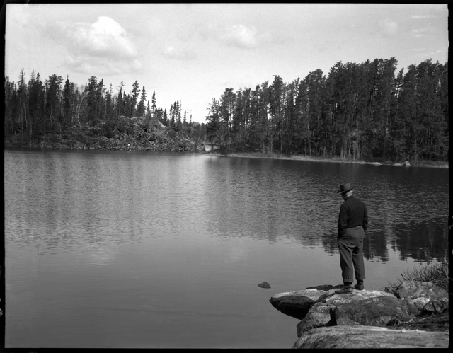 A lake along the Gunflint Trail. Photograph by Kenneth Melvin Wright, ca. 1940.