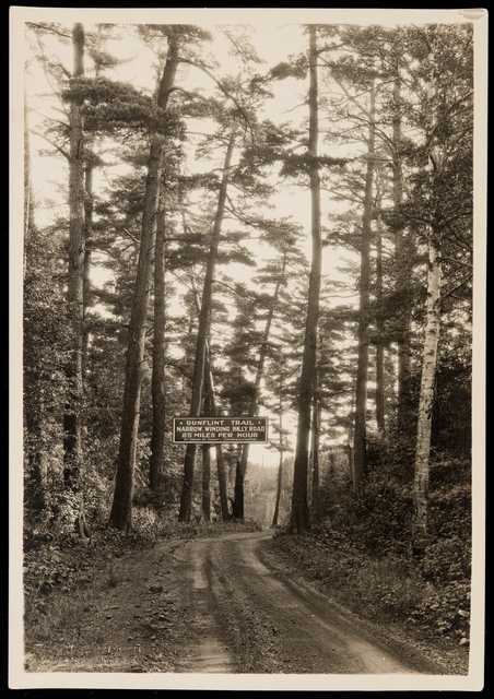 Road sign warning of “narrow, winding, hilly road, 25 miles per hour” along the Gunflint Trail. Photograph by R. O. Fletcher, ca. 1925. 