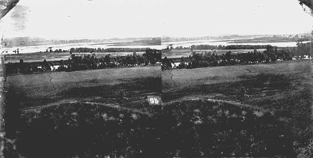 Black-and-white photograph of the site where the Dakota and Ojibwe fought the Battle of Shakopee in 1858.