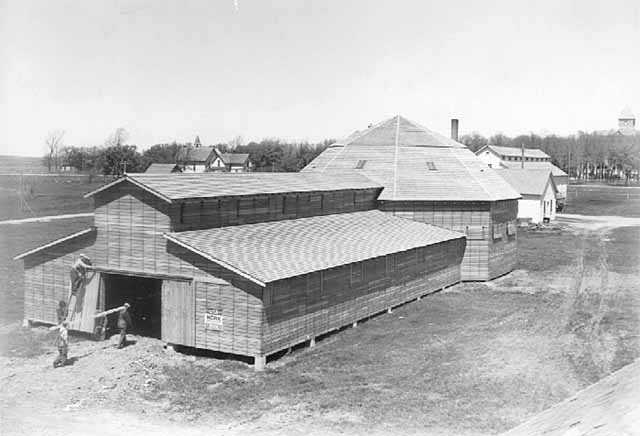 Black and white photograph of a 4-H Club Building on the Murray County Fairgrounds in Slayton, 1936.