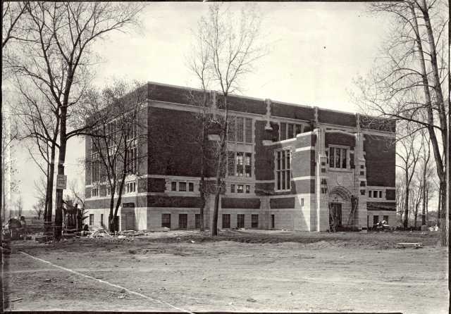 Black and white photograph of a new gymnasium at Gustavus Adolphus College, St. Peter, 1922.