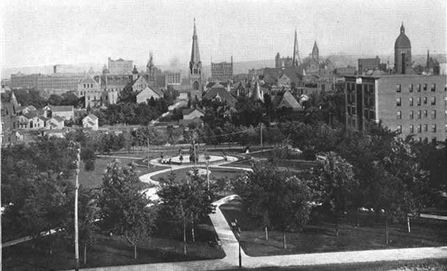 Black and white photograph looking south across the park, 1898.