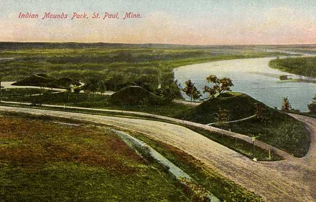 Colorized post card view of Indian Mounds Park, 1904. 