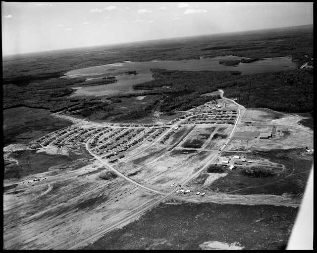 Hoyt Lakes under construction, 1955. Hoyt Lakes was built to accommodate workers and mine staff by the Erie Mining Company—the Iron Range’s second major taconite facility.