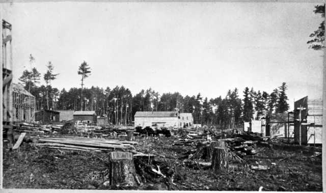Black and white photograph of the boomtown of Merritt that sprang up near the Biwabik Mine, 1892.