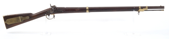 U.S. Model 1841 Percussion Rifle. This rifle was struck by a bullet and disabled during the Battle of Birch Coulee.