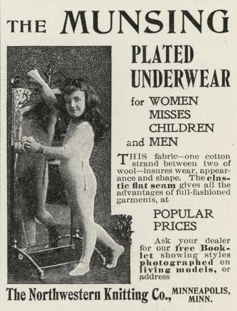 1897 Munsingwear advertising image showing a young girl wearing Munsingwear long underwear.