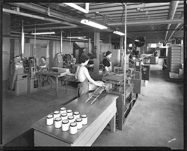Assembly line inside the Burma-Vita Company