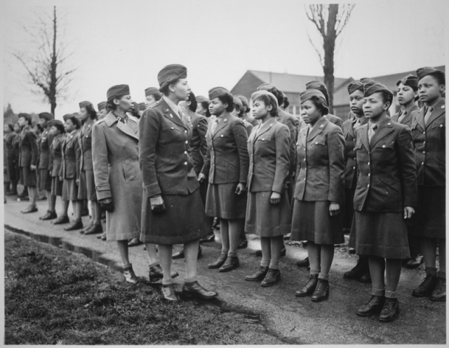 Major Charity E. Adams and Captain Mary Kearney inspect the 6888th