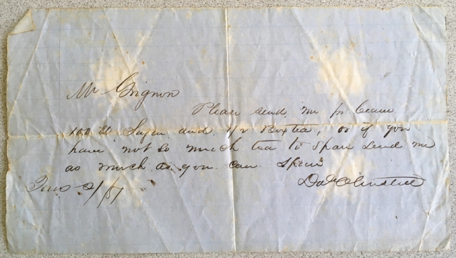 Letter from David Olmsted to Antoine Grignon