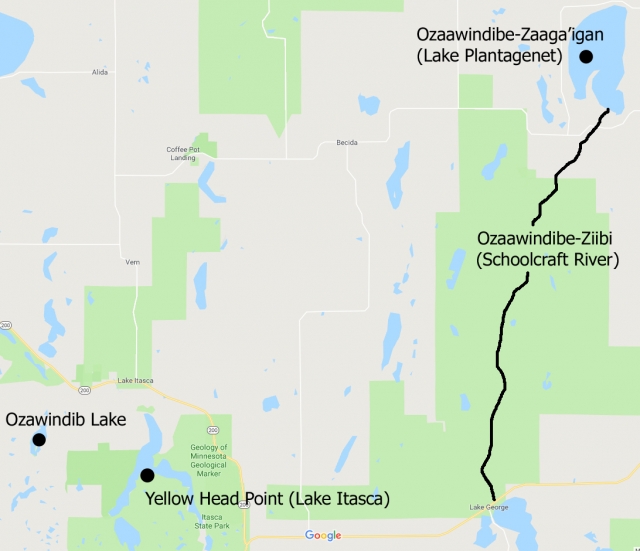 Map of place names related to Ozaawindib