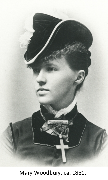 Mary D. Woodbury Caswell, ca. 1880. Mary grew up in the Woodbury House with her brother, and inherited it from her mother in 1908. She and her husband, Irving Caswell, raised their son there. Anoka County Historical Society, Object ID# 3000.4.32-B. Used with the permission of Anoka County Historical Society