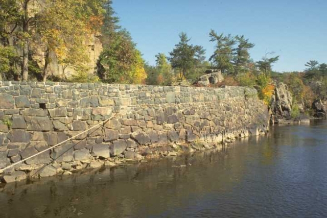 Color image of a Interstate State Park retaining wall along the St. Croix River.