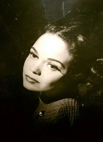 Black and white promotional photograph of Hilda Simms for the film Black Widow, 1954.