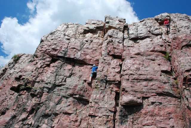 Color image of rock climbing, 2014. From the photograph collection of the Minnesota Department of Natural Resources.
