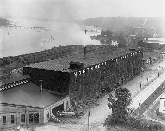 Black and white photograph of the Northwest Thresher Company, Stillwater, 1907. Photograph by John Runk Jr.